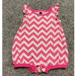 tea collection brand Baby Girl Pink Chevron Bubble Onesie Outfit size 6-9 months